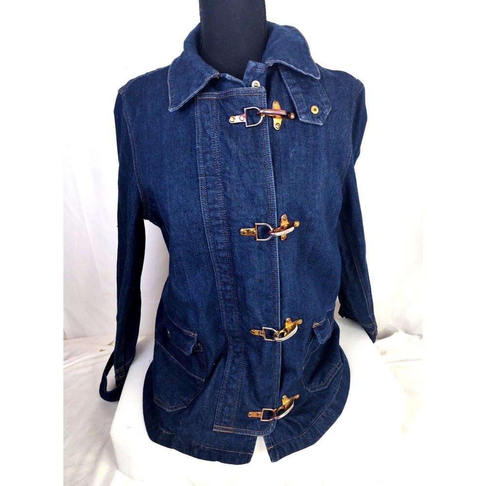 Chaps Ralph Lauren Dark Jean Denim Jacket Women's L with Lobster Claw Closures